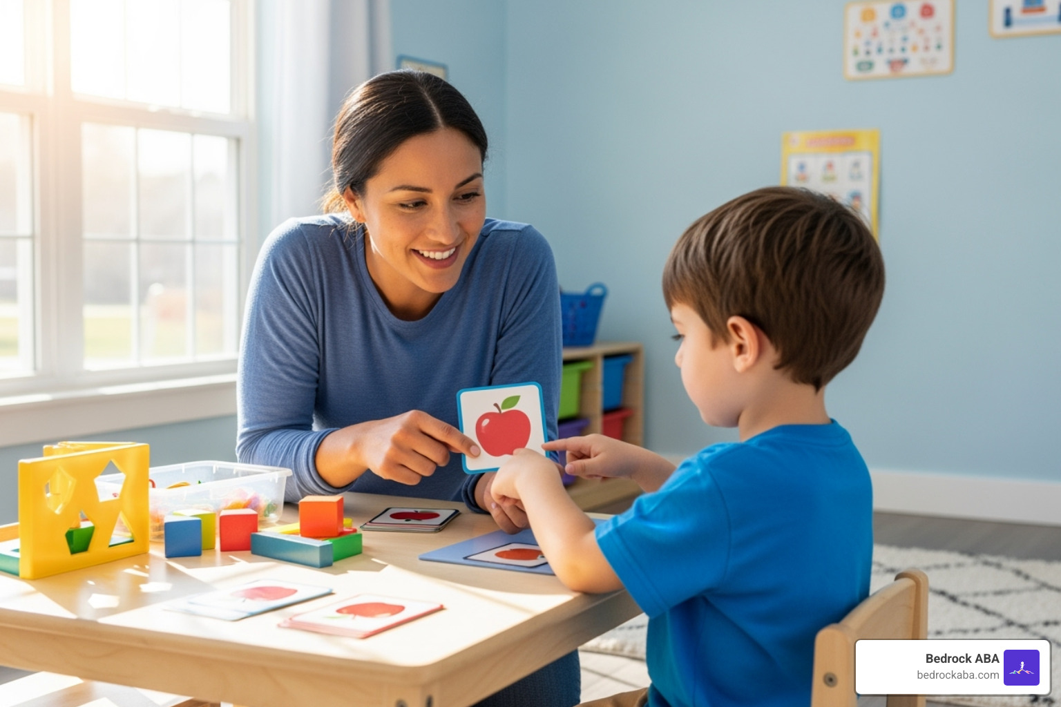 A child engaged in a learning activity with an ABA therapist, demonstrating positive interaction and skill-building - aba therapist near me