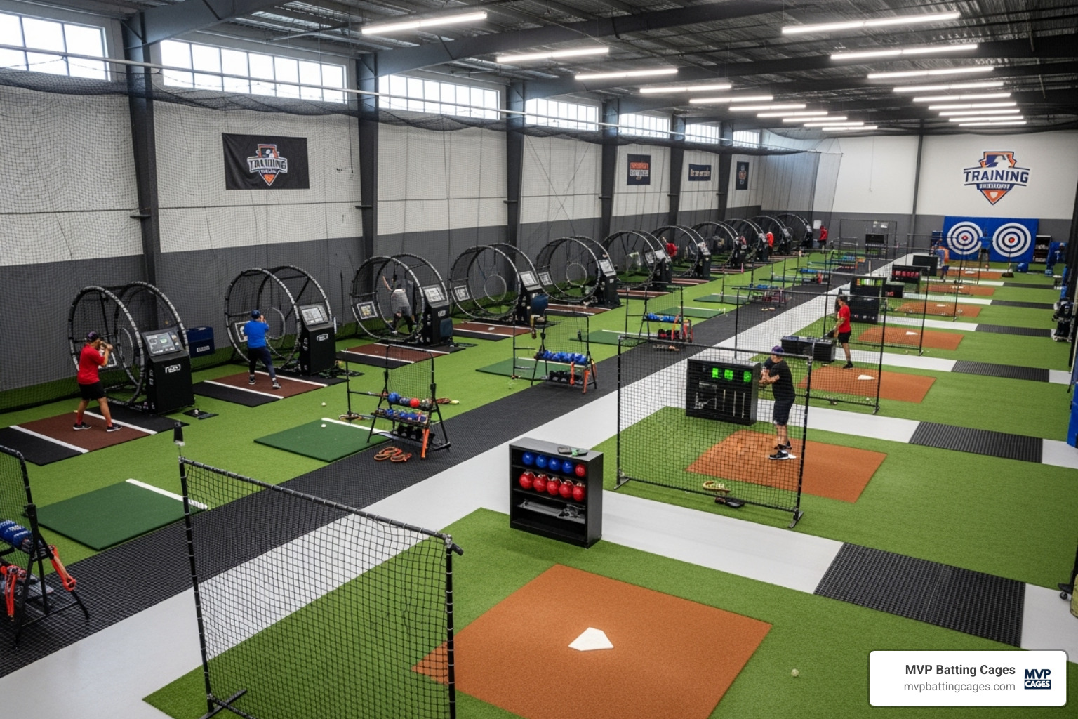 Indoor baseball training facility with batting tunnels and pitching mounds - baseball training Chandler AZ