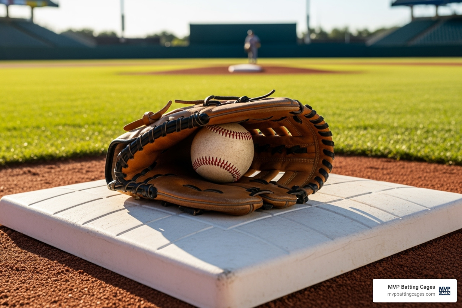 Baseball glove and ball resting on home plate - baseball training Chandler AZ