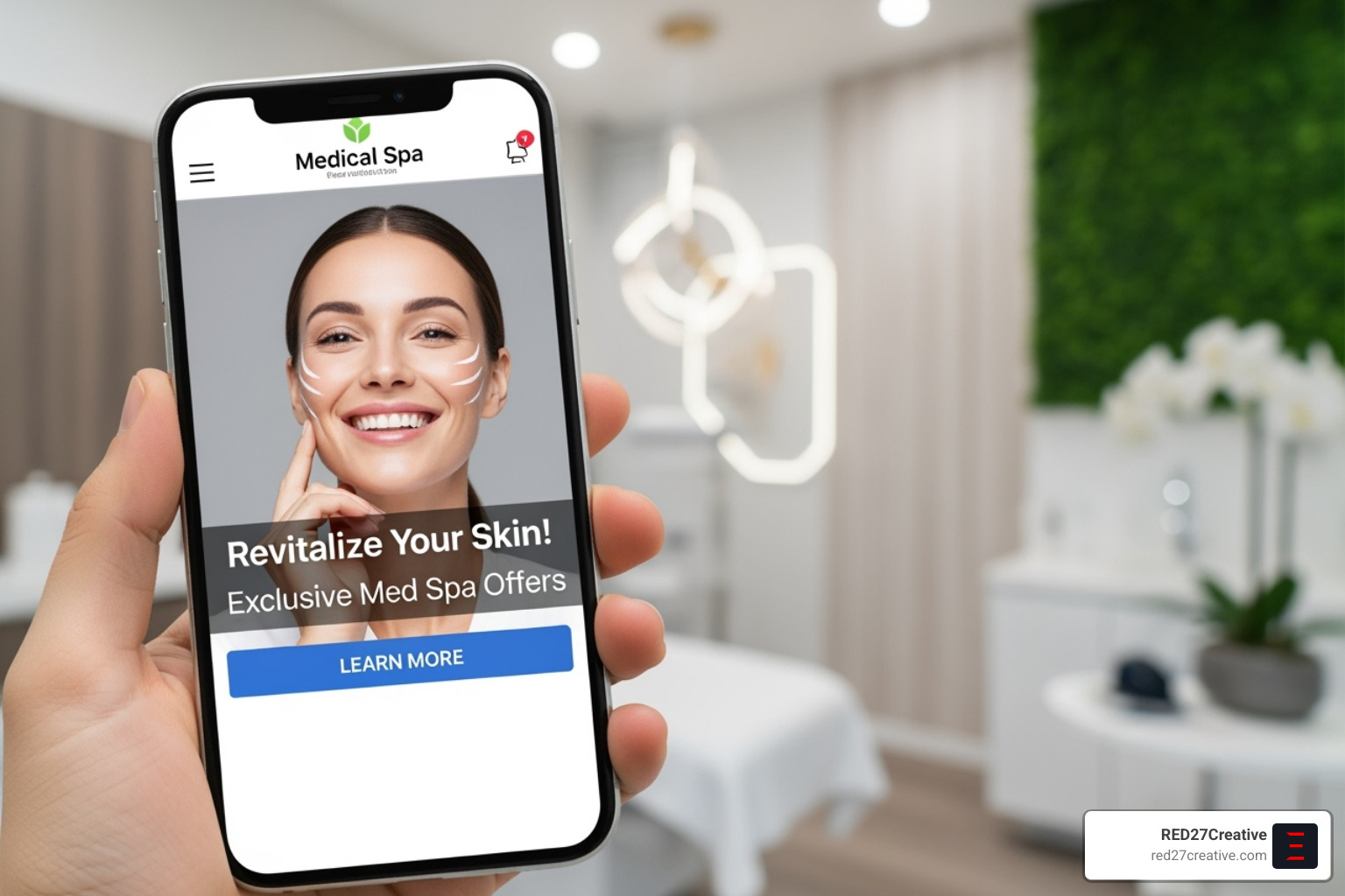 A high-performing med spa Facebook ad showcasing a clear offer and authentic imagery, with bold text and a prominent call-to-action button - facebook ads for med spas A high-performing med spa Facebook ad showcasing a clear offer and authentic imagery, with bold text and a prominent call-to-action button - facebook ads for med spas