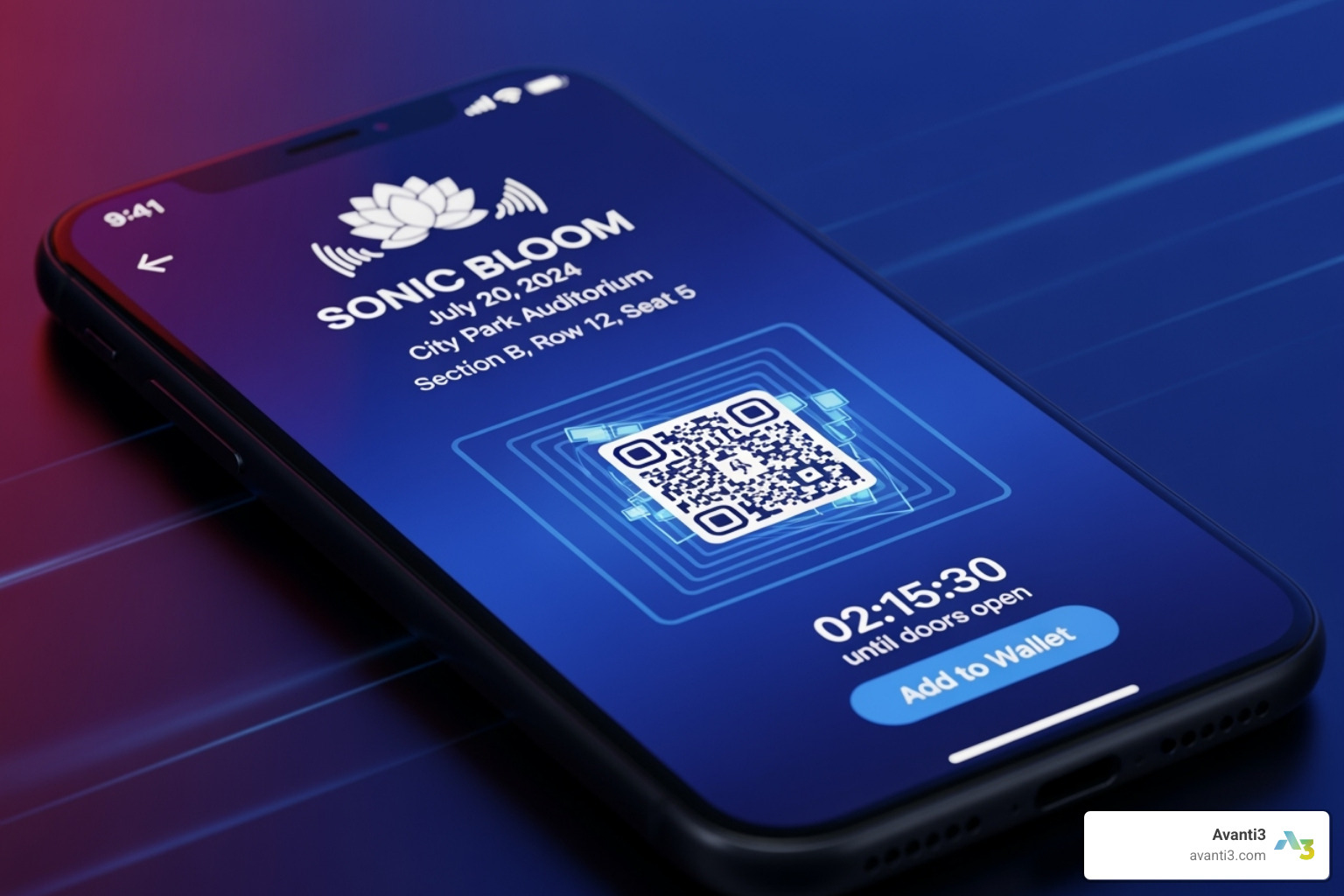 Mobile app interface showing an NFT ticket with a dynamic QR code for secure entry. - secure event tickets on a blockchain