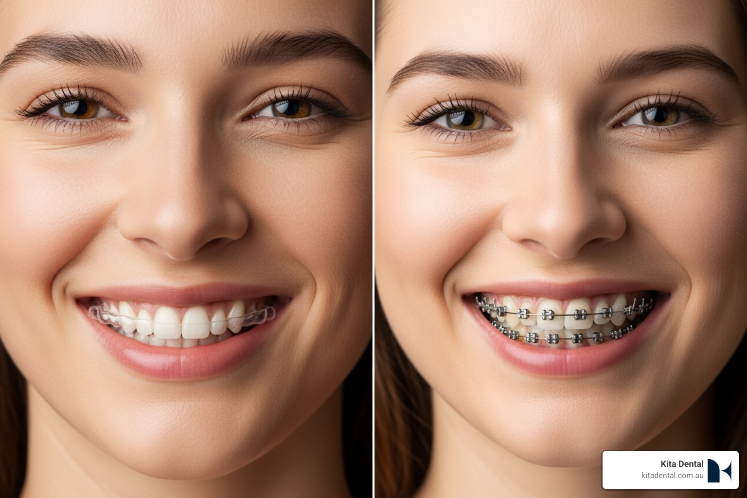 comparing the discreet appearance of Invisalign aligners to traditional braces - affordable cosmetic dentist sydney