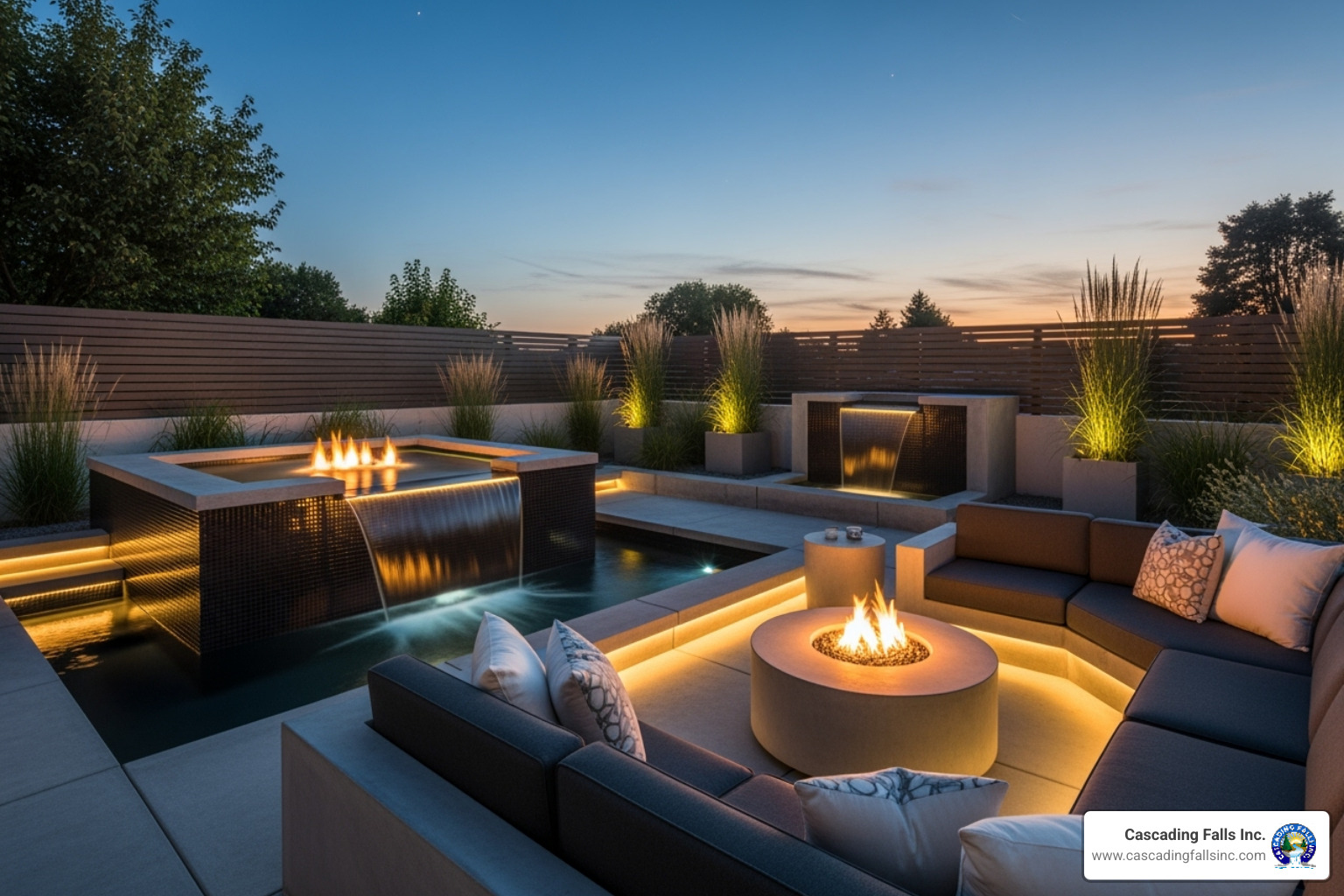 modern backyard with a sleek water feature and a cozy fire pit lounge area - unique backyard features modern backyard with a sleek water feature and a cozy fire pit lounge area - unique backyard features