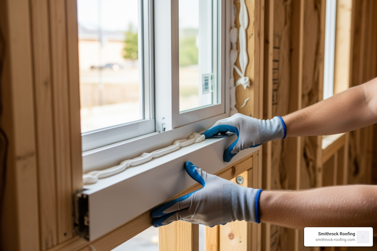 Professional installer carefully fitting a new window - cost to replace windows Professional installer carefully fitting a new window - cost to replace windows