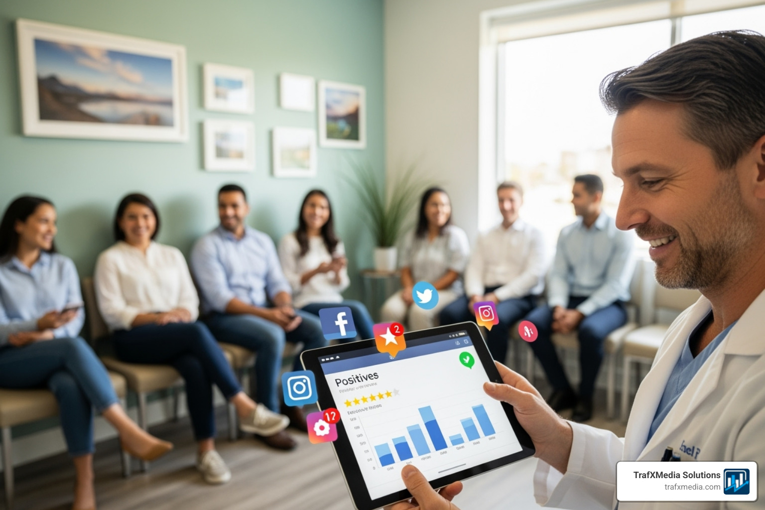 clean modern computer dashboard showing generic review analytics with charts and star ratings - reputation management for dentists