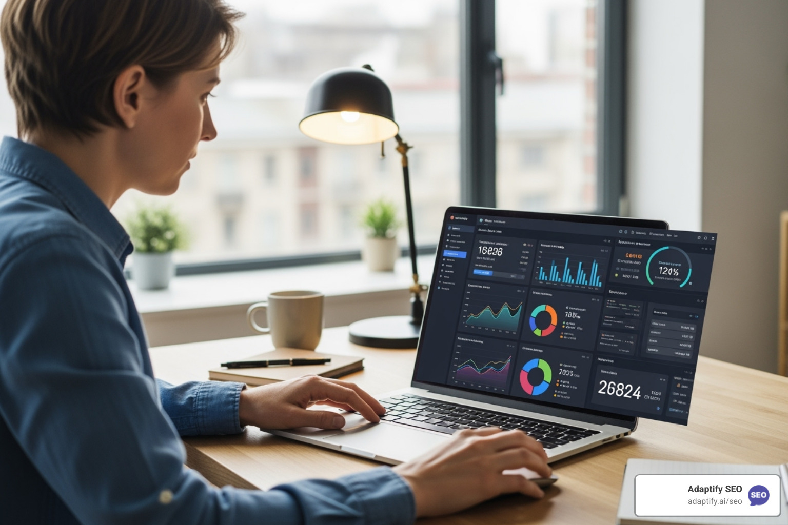 person working on a laptop showing different marketing dashboards - Small business marketing Indianapolis
