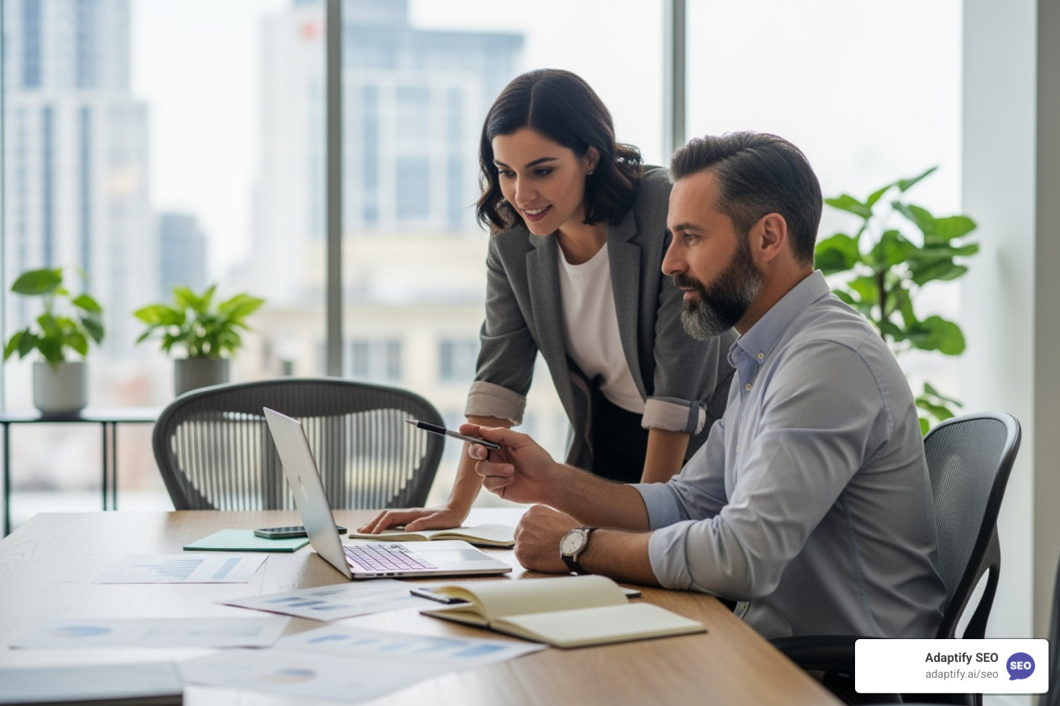 collaborative meeting between a small business owner and a marketing professional - Small business marketing Indianapolis