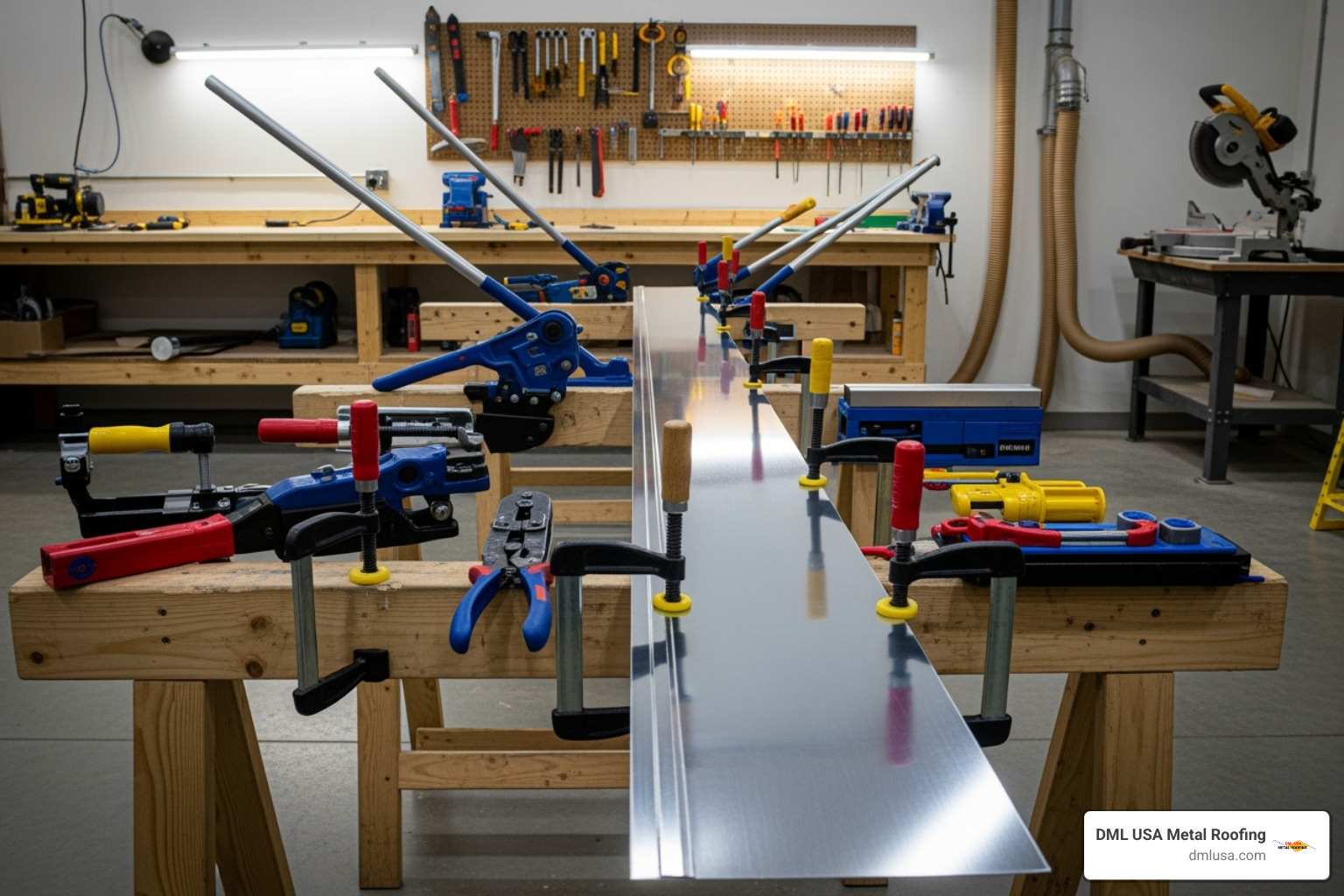clean organized workspace for cutting metal roofing - how to cut standing seam metal roofing