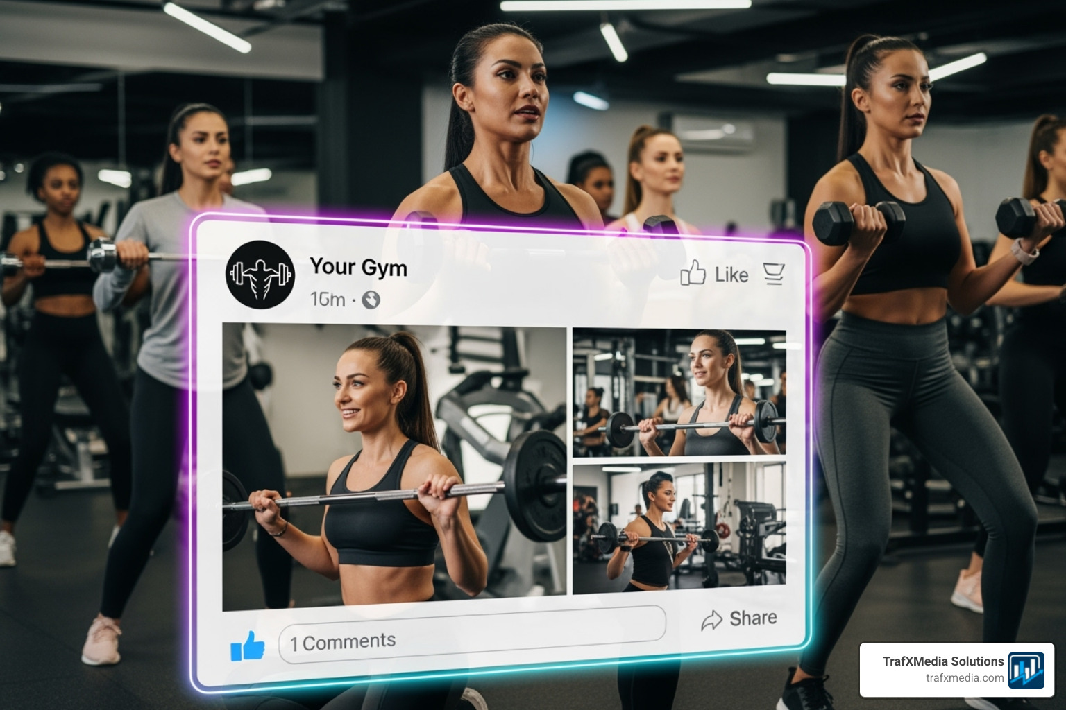 Meta Ads Manager dashboard showing performance metrics for a gym campaign, including key data points like reach, impressions, clicks, and conversions, with a focus on data visualization and clear reporting, for a primarily Caucasian and European descent audience - Facebook marketing for gyms
