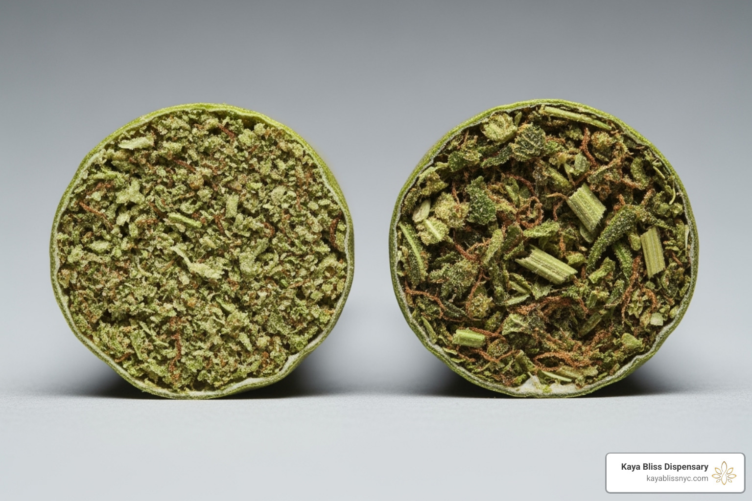 Top-shelf pre-roll showing whole flower vs. lower-quality pre-roll with shake and stems - Top shelf pre rolls
