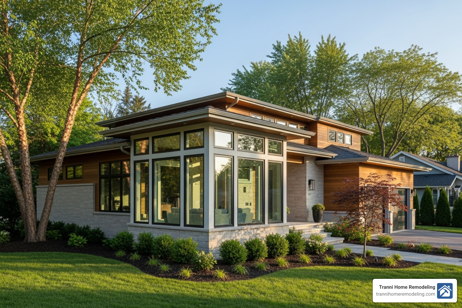 home with a subtle bump-out addition for a kitchen nook - add a room