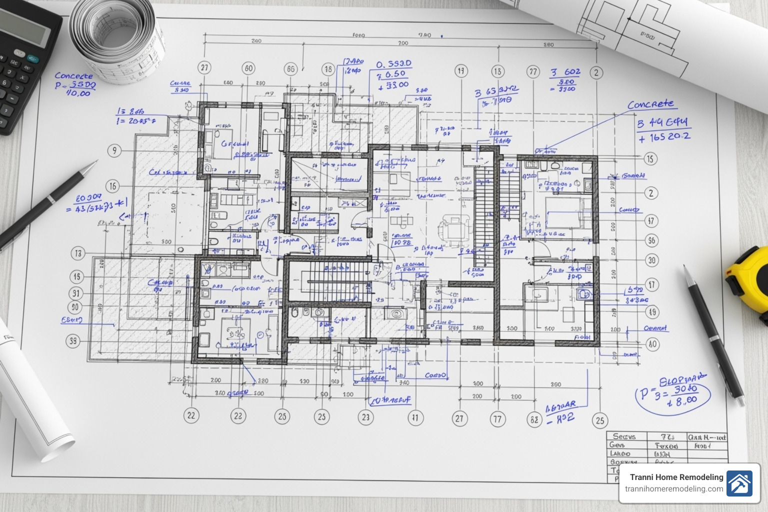 blueprint plan with cost estimations written on it - add a room