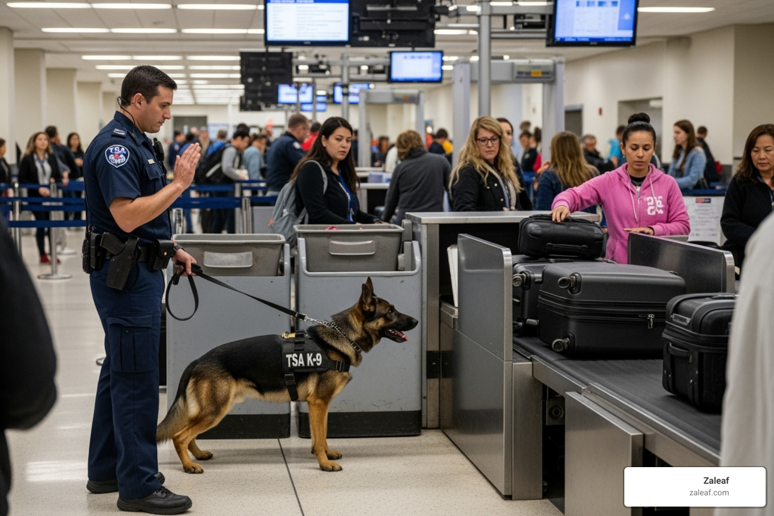 of a TSA checkpoint with a K-9 unit present - can drug sniffing dogs smell thc gummies