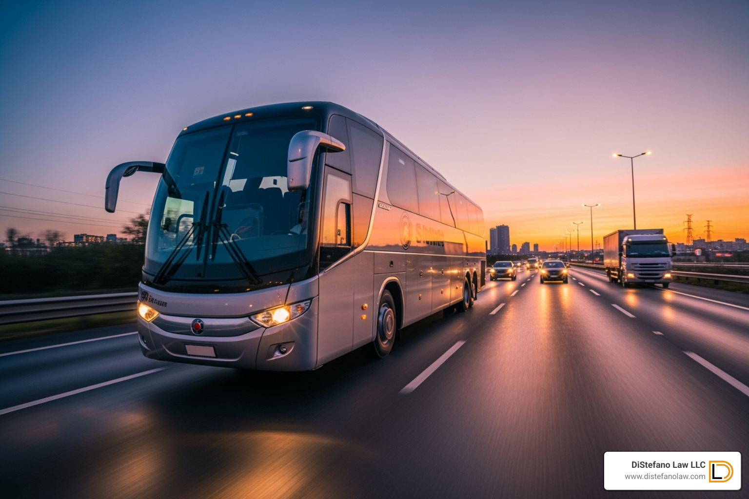 commercial bus on a highway, emphasizing its size - bus accident attorney fort lauderdale