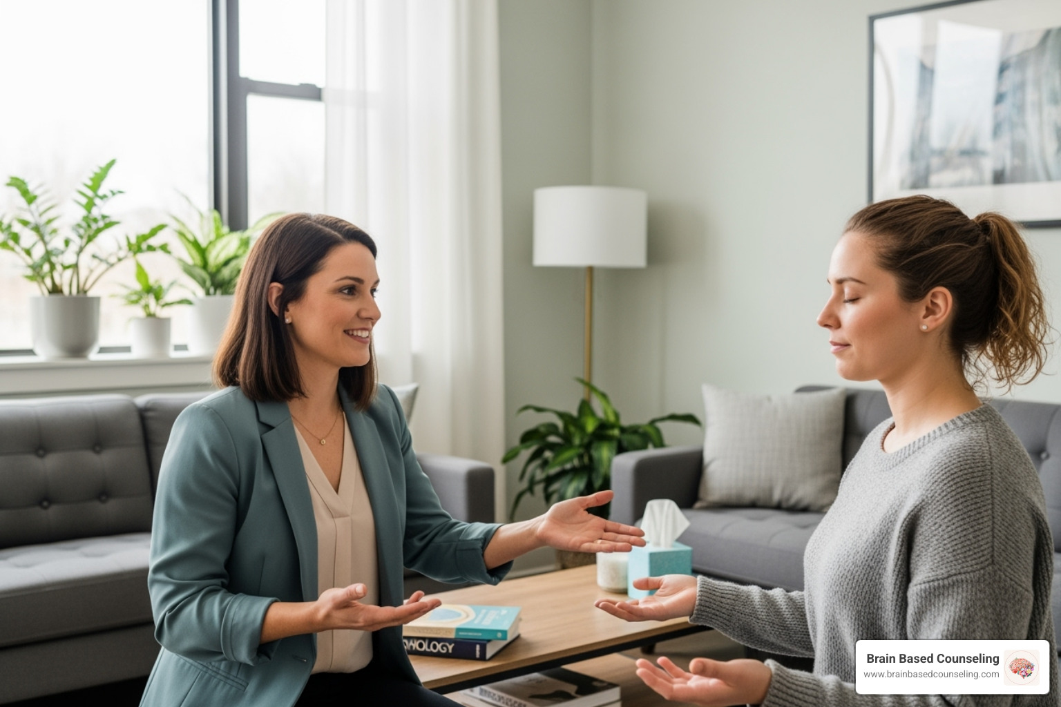 image of a therapist guiding a client in a professional setting - eye movement desensitization and reprocessing