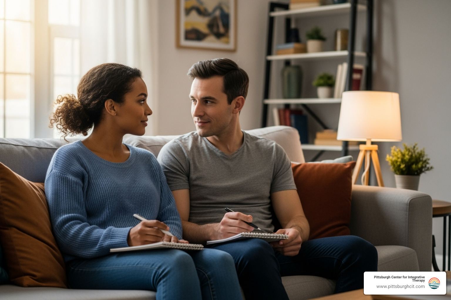 couple practicing exercise - couples communication therapy