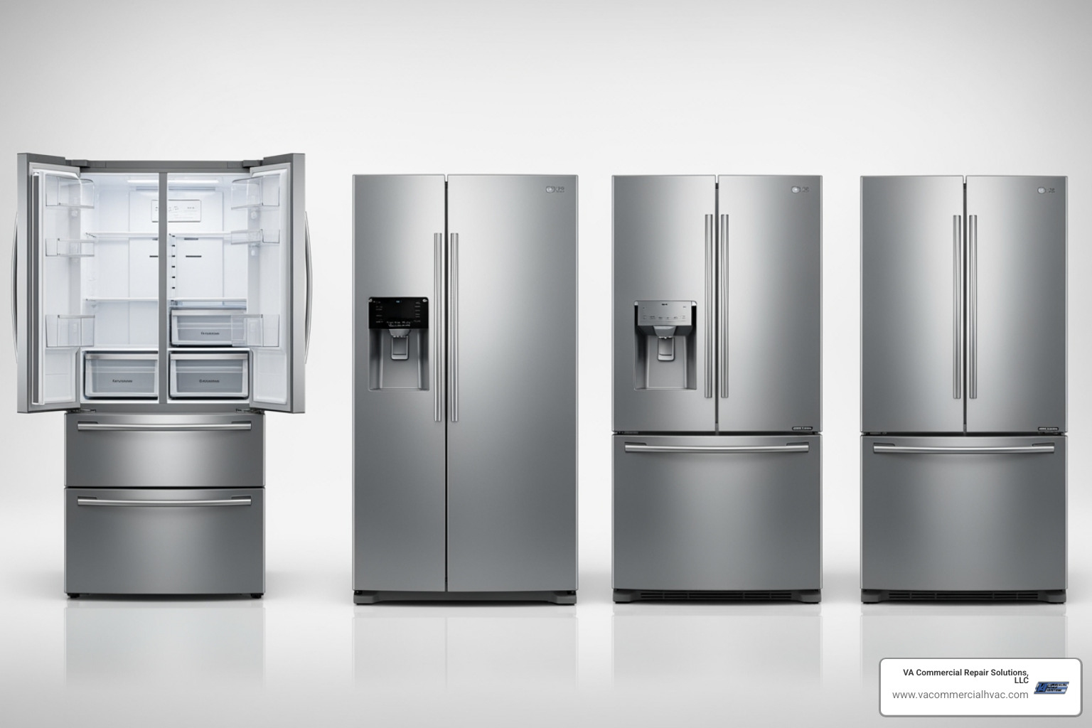 various refrigerator styles side-by-side - refrigerator and freezer