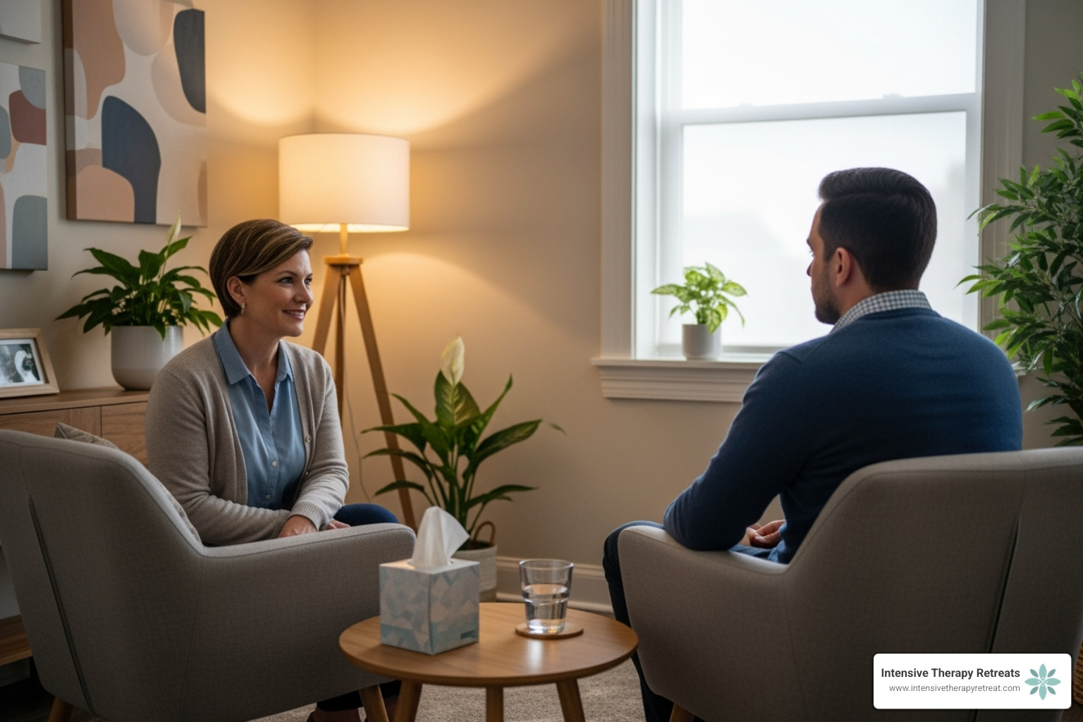 one-on-one therapy session in a calm, comfortable room - mental health healing retreats for women