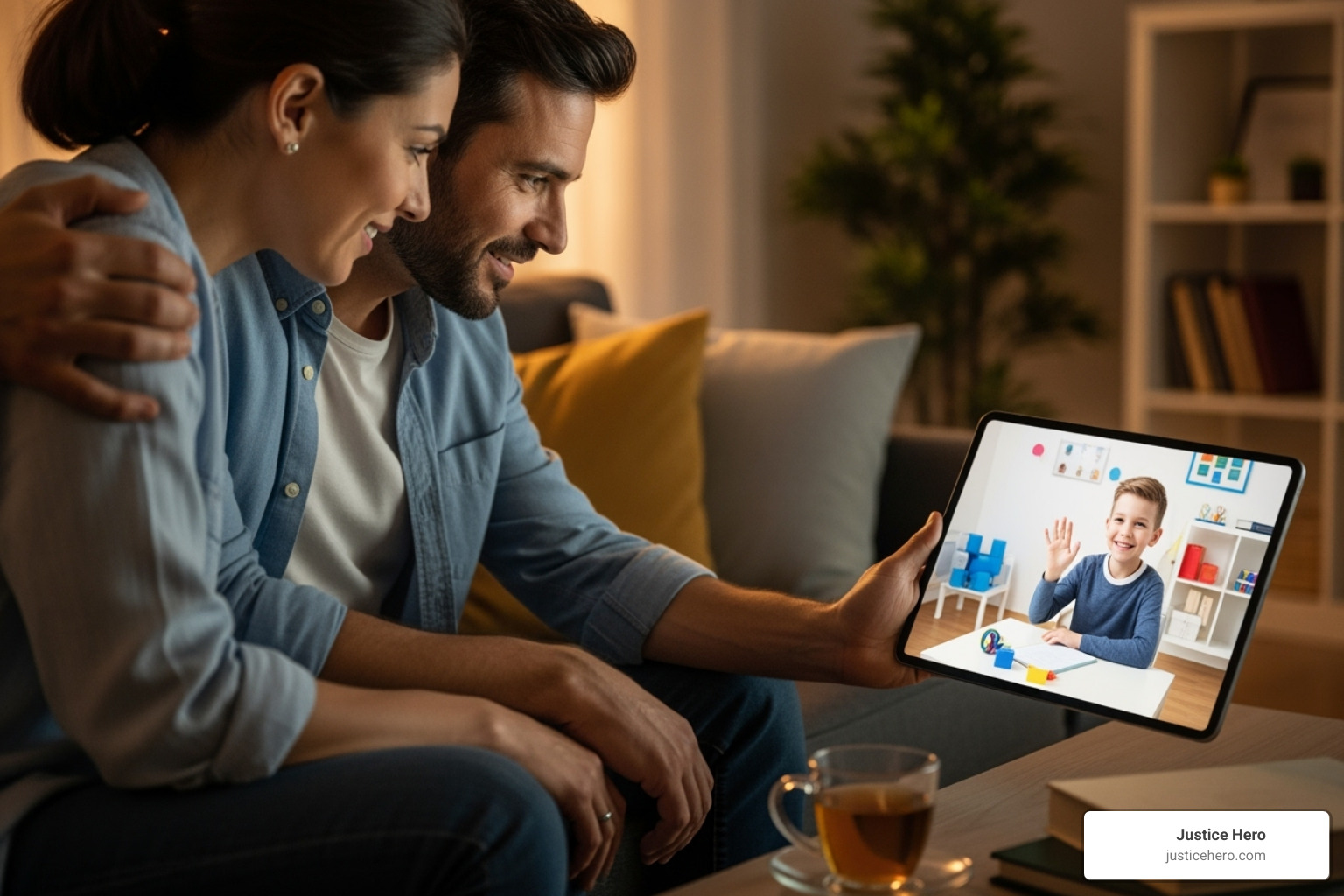 family participating in a video therapy call with their child at a facility - residential programs for troubled youth