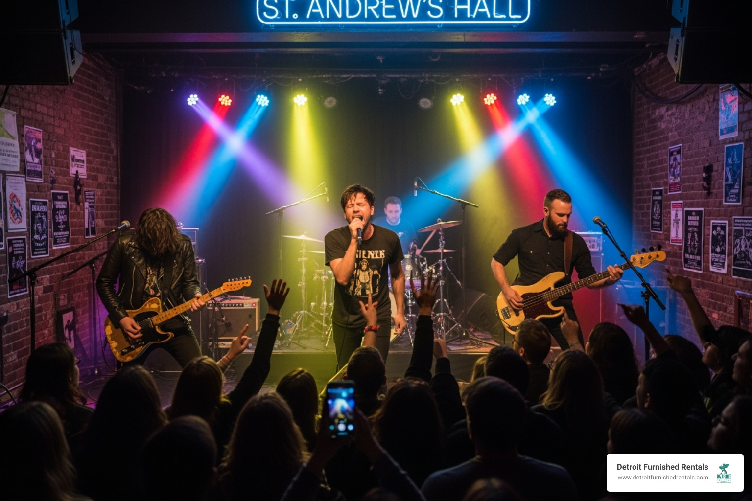band playing on the stage at St. Andrew's Hall - Detroit live music venues