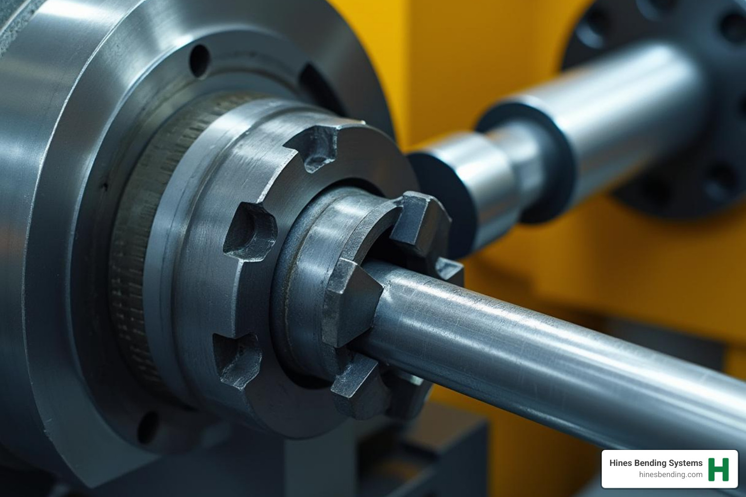 tooling area of a Hines CNC bender, showing the bend die, clamp die, and mandrel - cnc tube bender machine