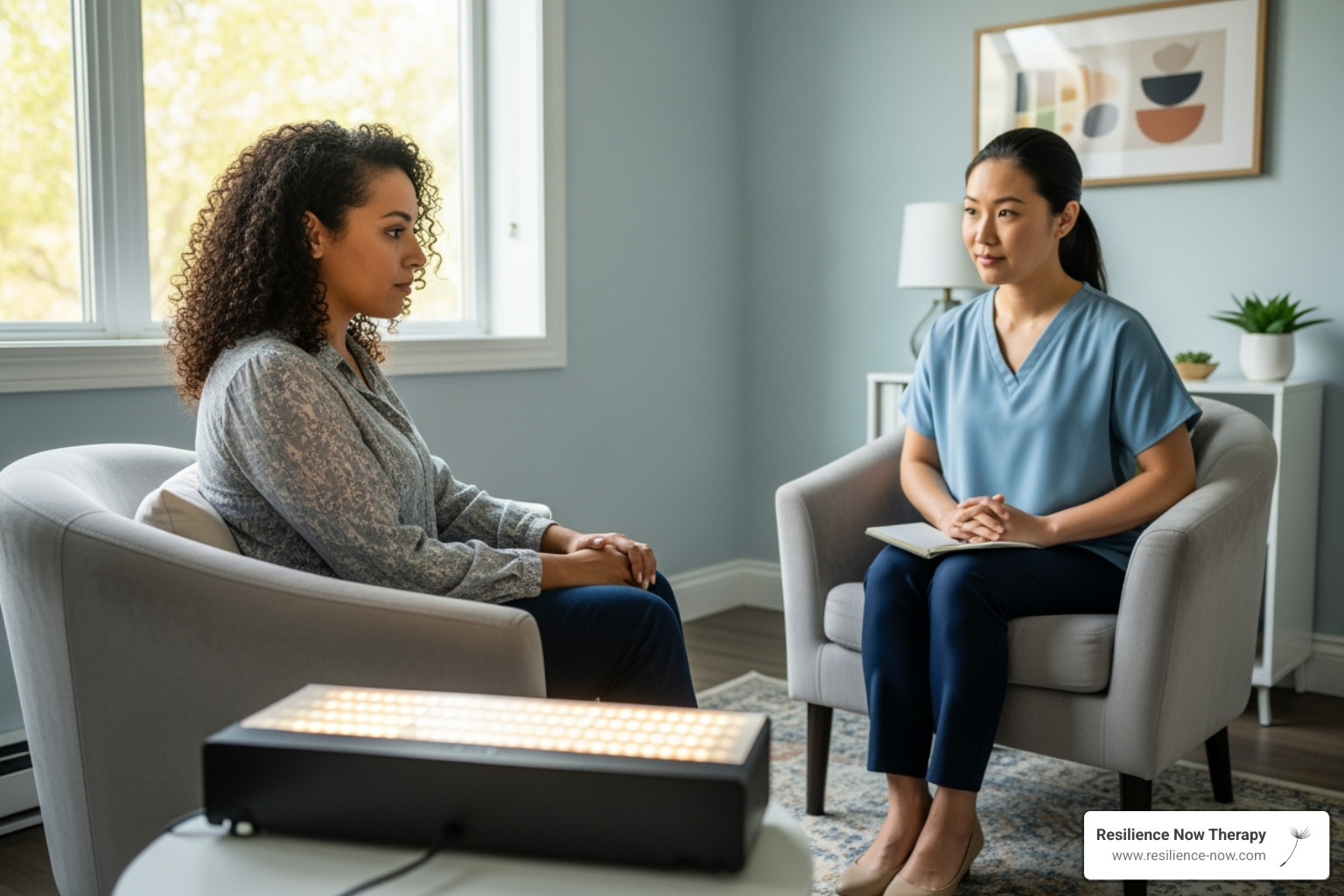 EMDR therapy session with lightbar - women's mental health Calgary