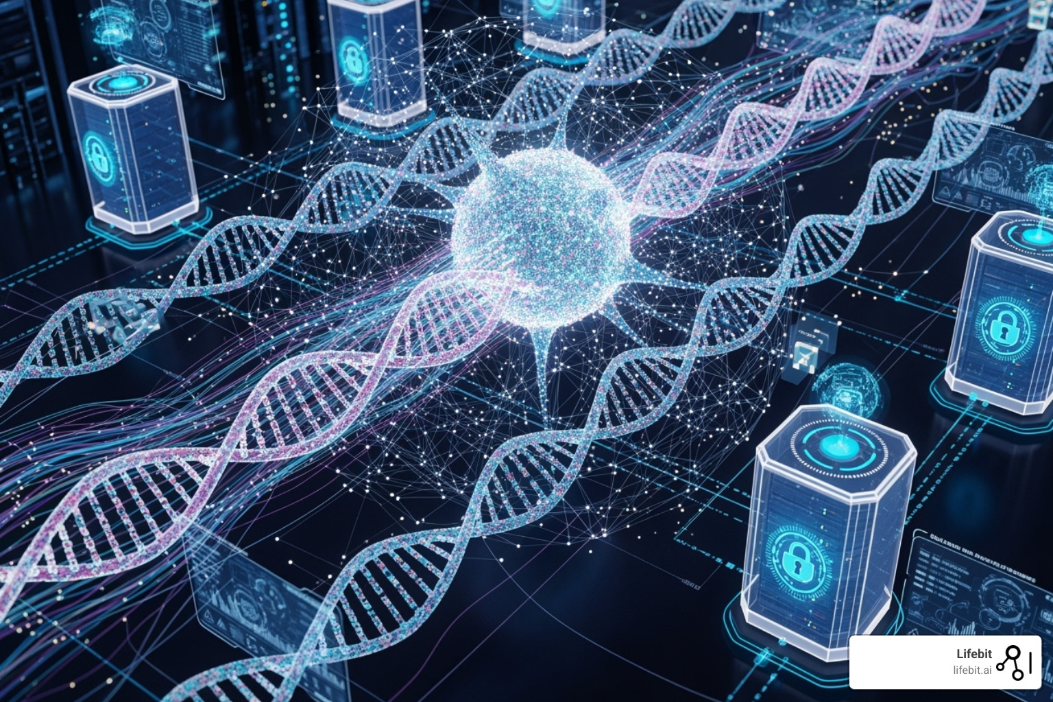 AI models being trained on large-scale genomic data within a federated TRE network - trusted research environments