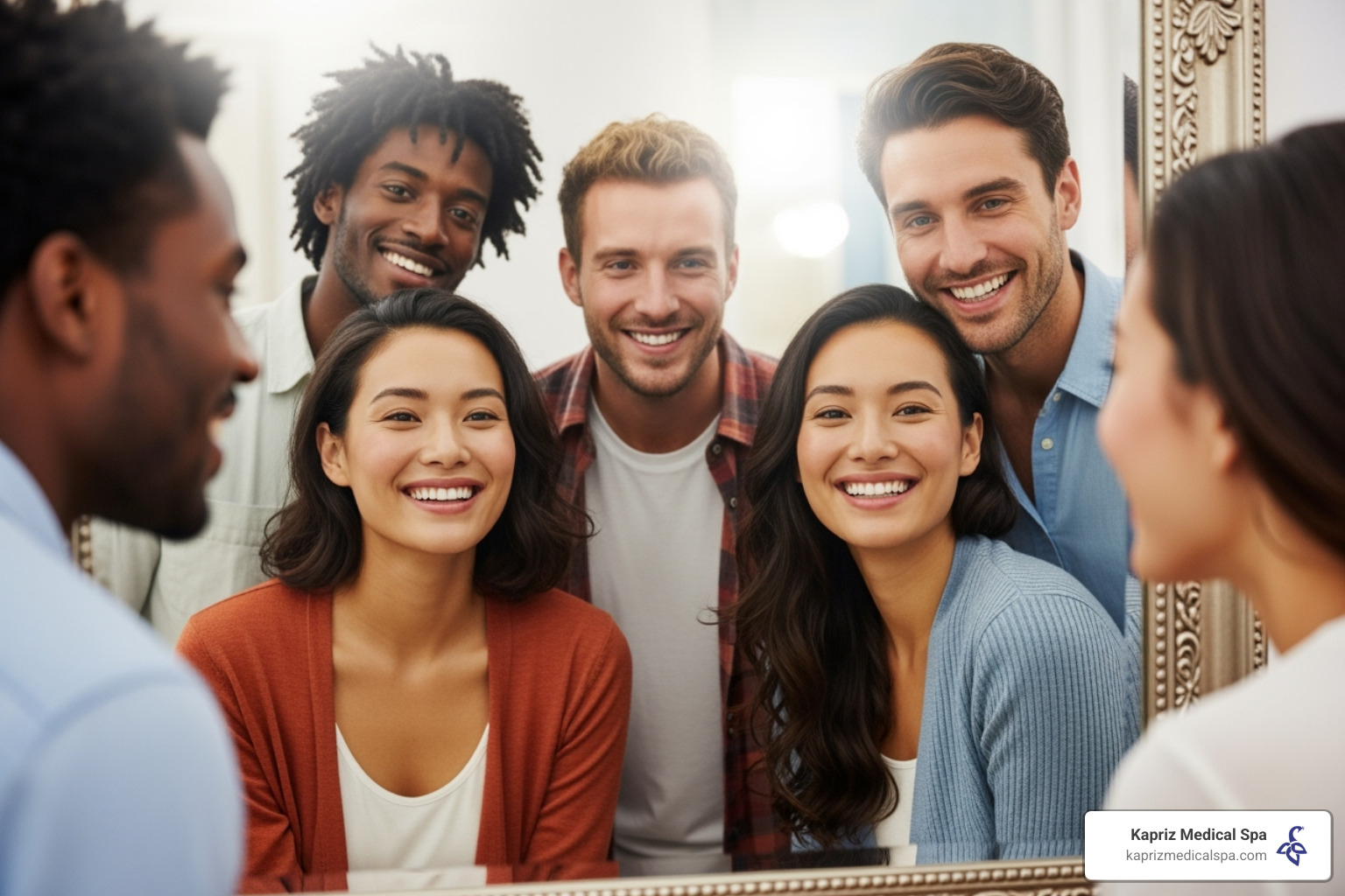 Diverse people looking in a mirror with clear skin - IPL photofacial Jacksonville Diverse people looking in a mirror with clear skin - IPL photofacial Jacksonville