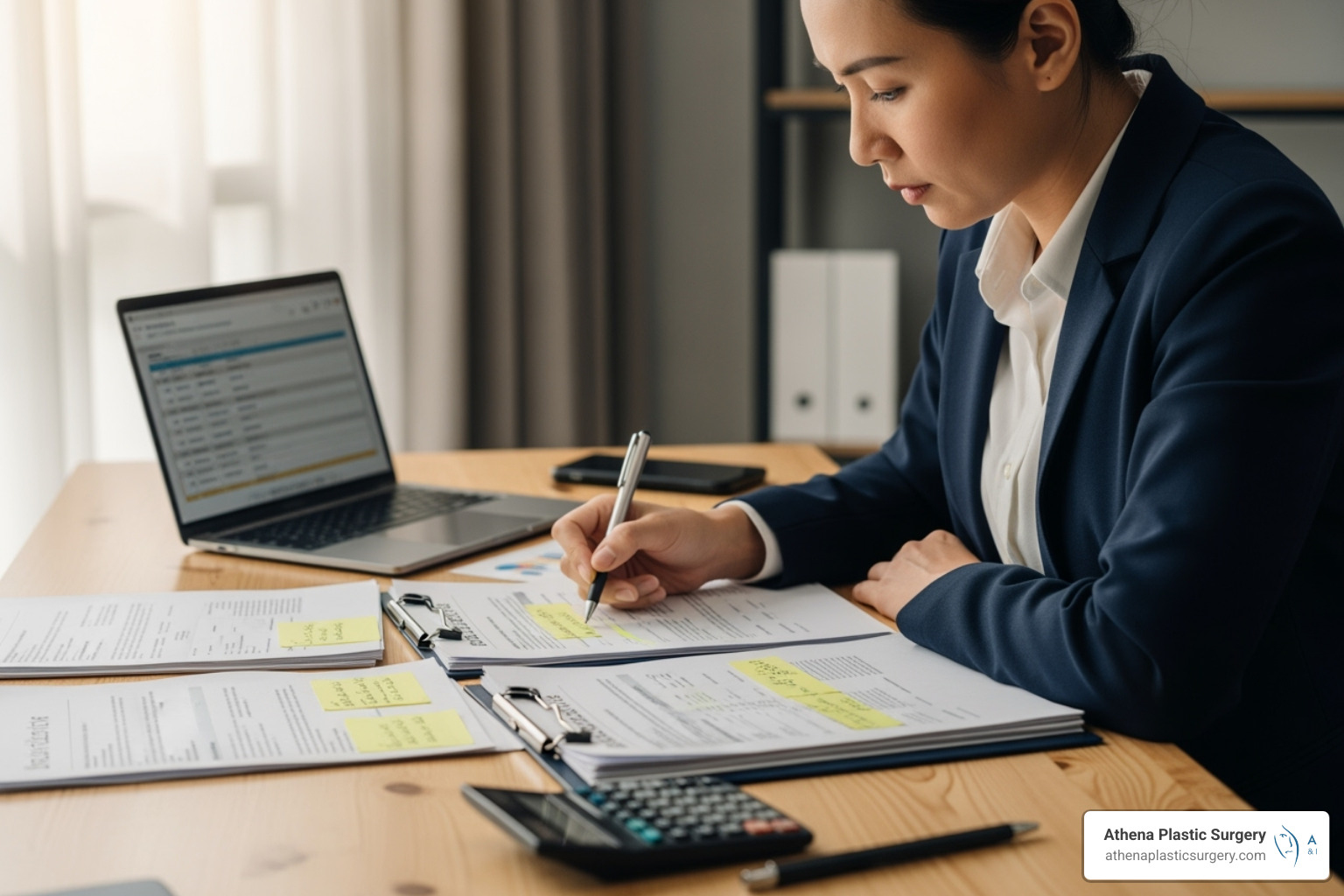 person reviewing financing and insurance paperwork - eyelid surgery cost