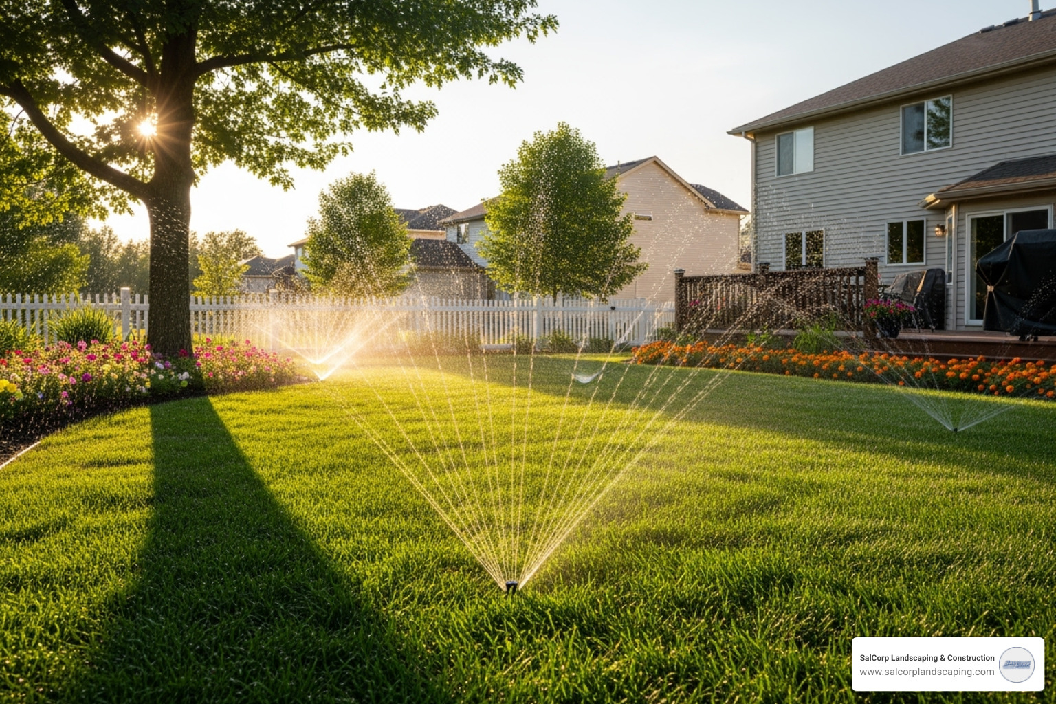sprinkler system watering an established sod lawn - cost to install sod per sq ft