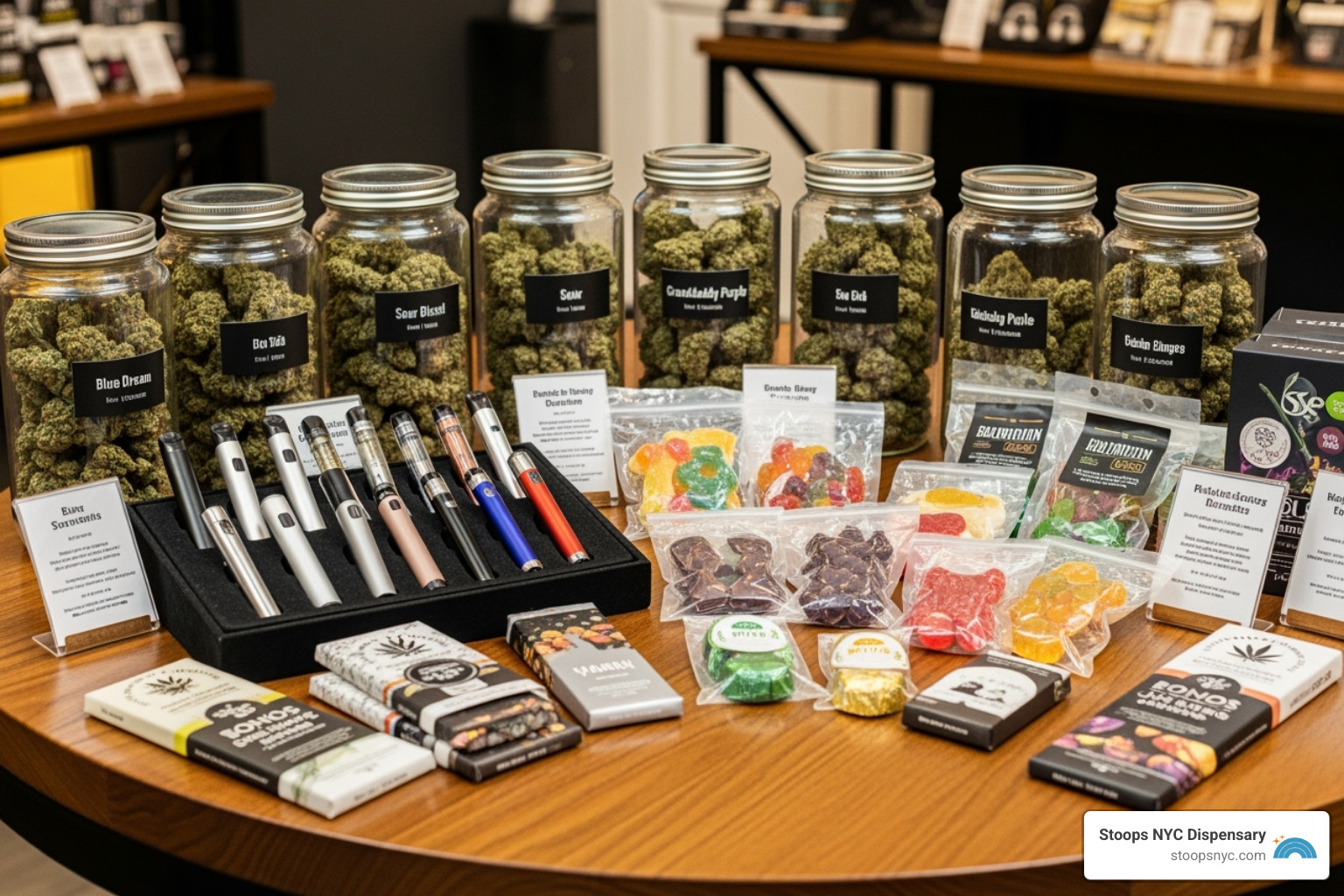 Image of a diverse array of cannabis products like edibles, vapes, and flower - cannabis facts for budtenders Image of a diverse array of cannabis products like edibles, vapes, and flower - cannabis facts for budtenders