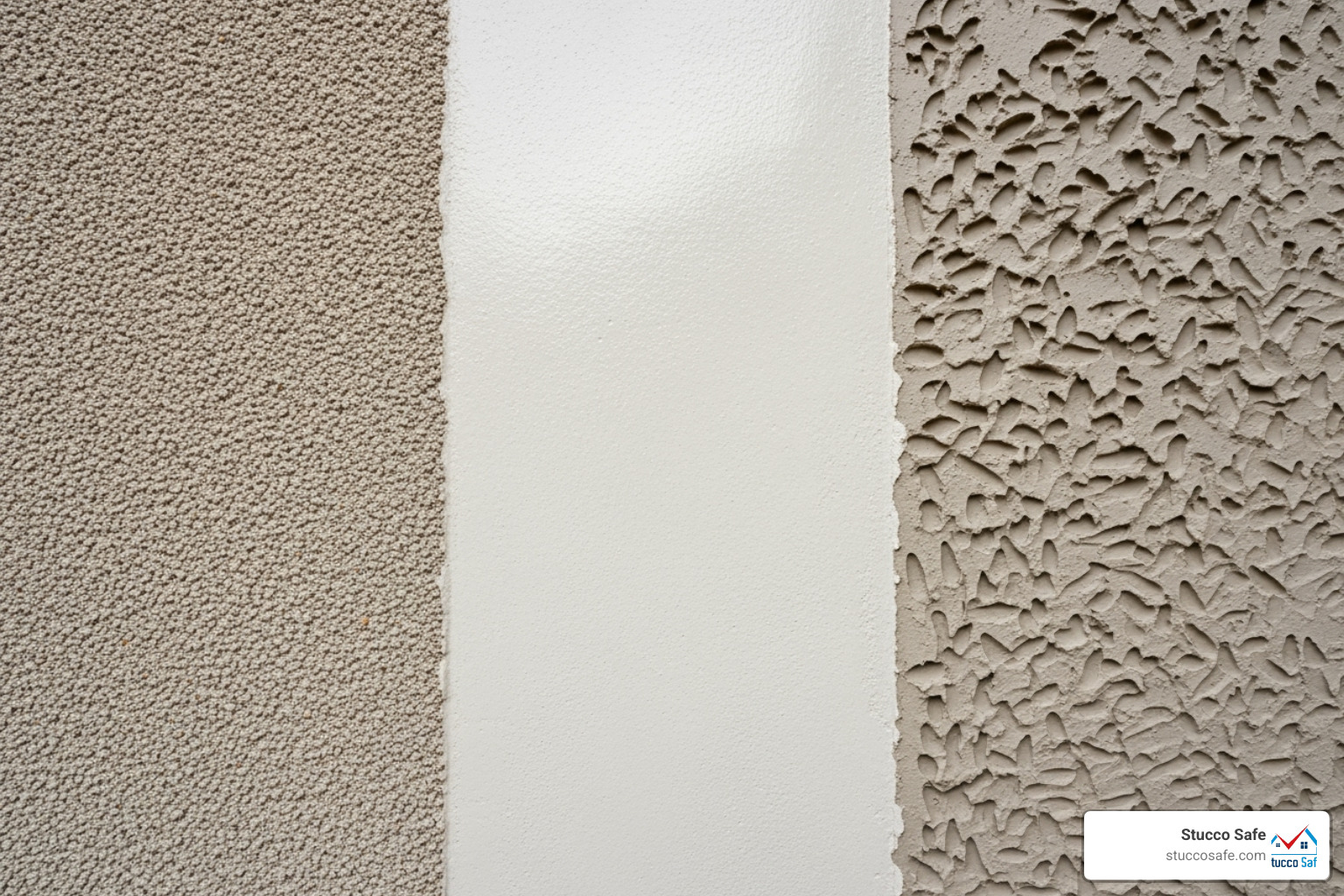Stucco finishes including sand, smooth, and dash textures - stucco house