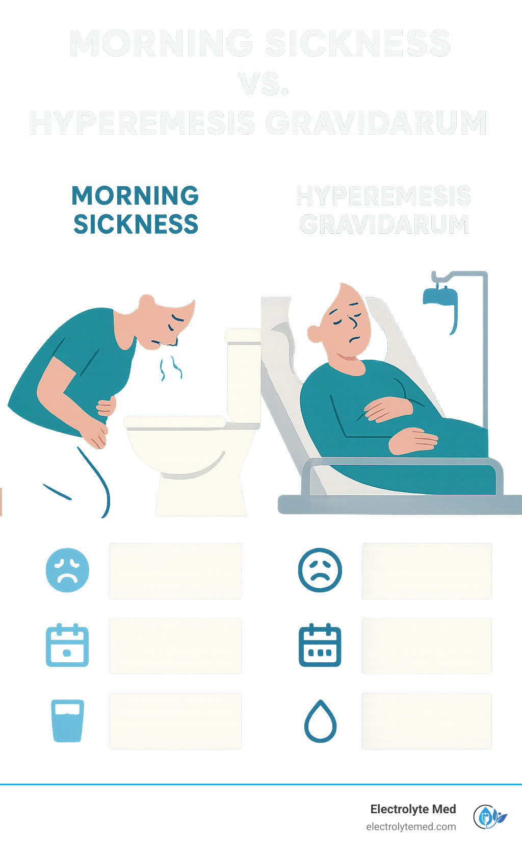 infographic explaining the key differences between morning sickness and Hyperemesis Gravidarum - iv therapy for morning sickness infographic 