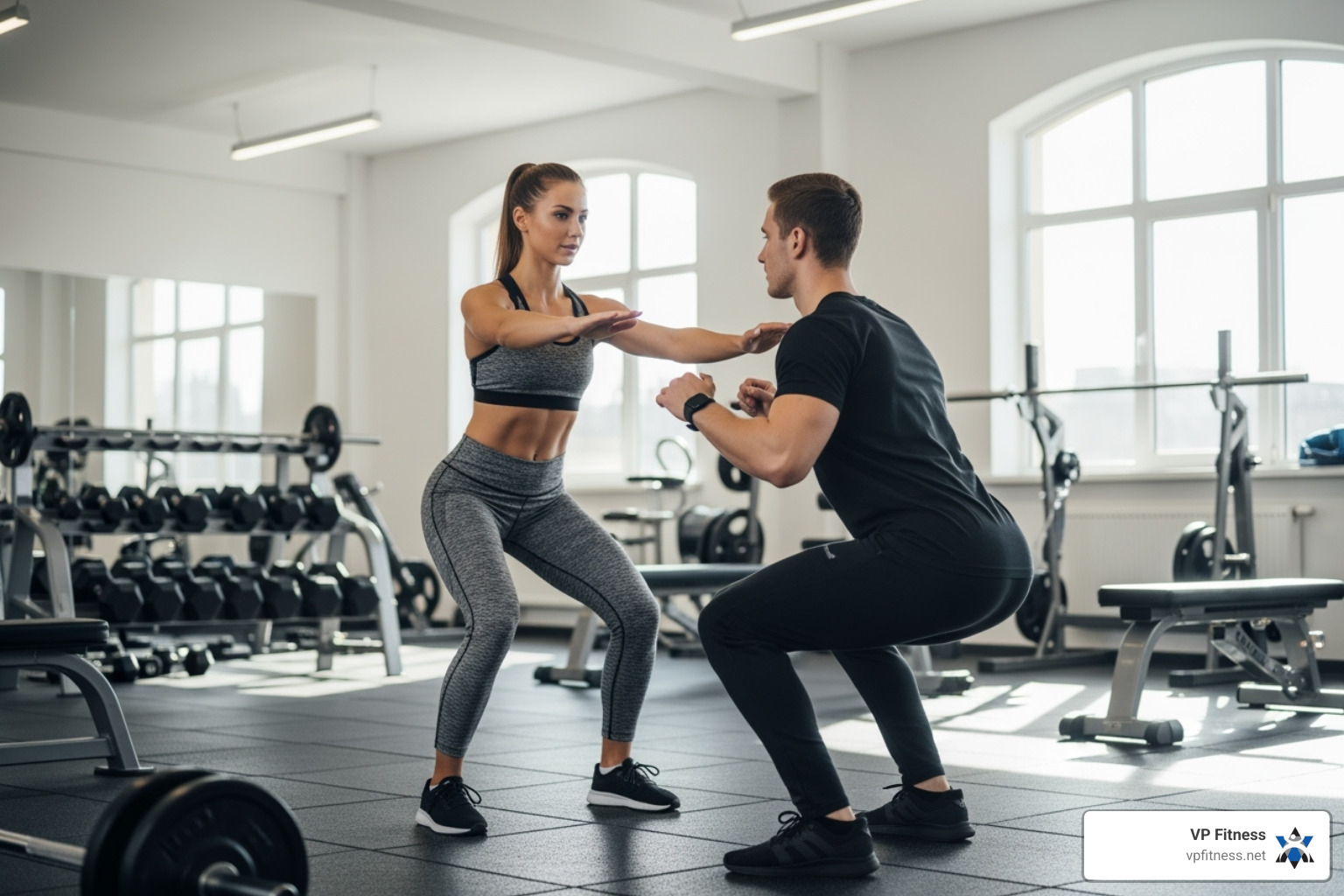 personal trainer demonstrating proper squat form - personalized fitness plans personal trainer demonstrating proper squat form - personalized fitness plans