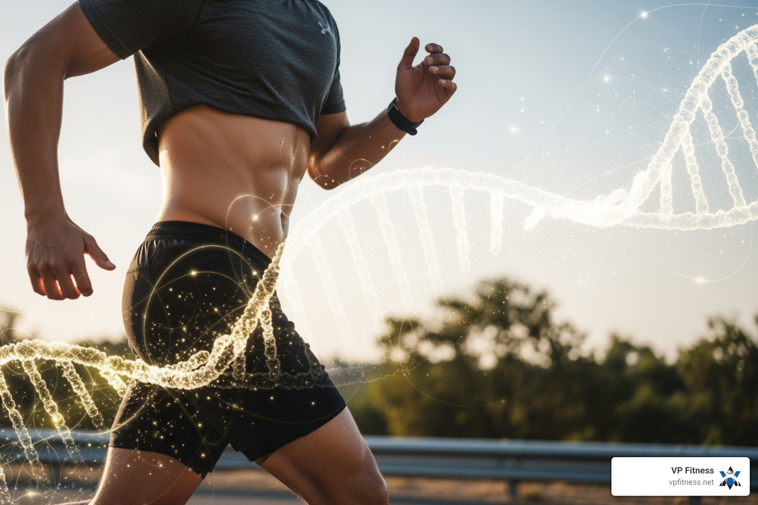 DNA helix and person running - personalized fitness plans DNA helix and person running - personalized fitness plans