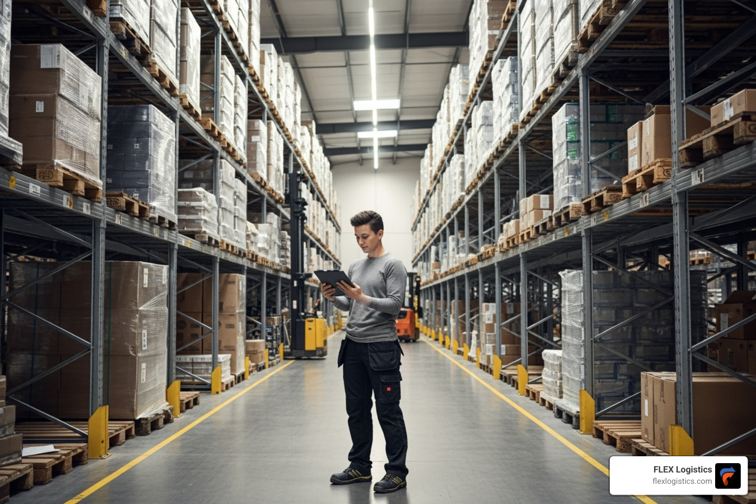 person reviewing a checklist while looking at a warehouse - Can a small business use a 3pl warehouse?