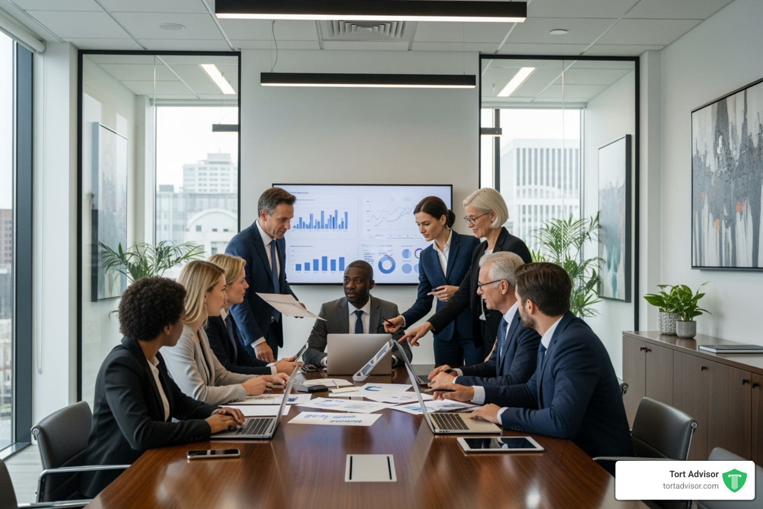 Diverse group of professionals in a modern law office - Miami auto accident attorney