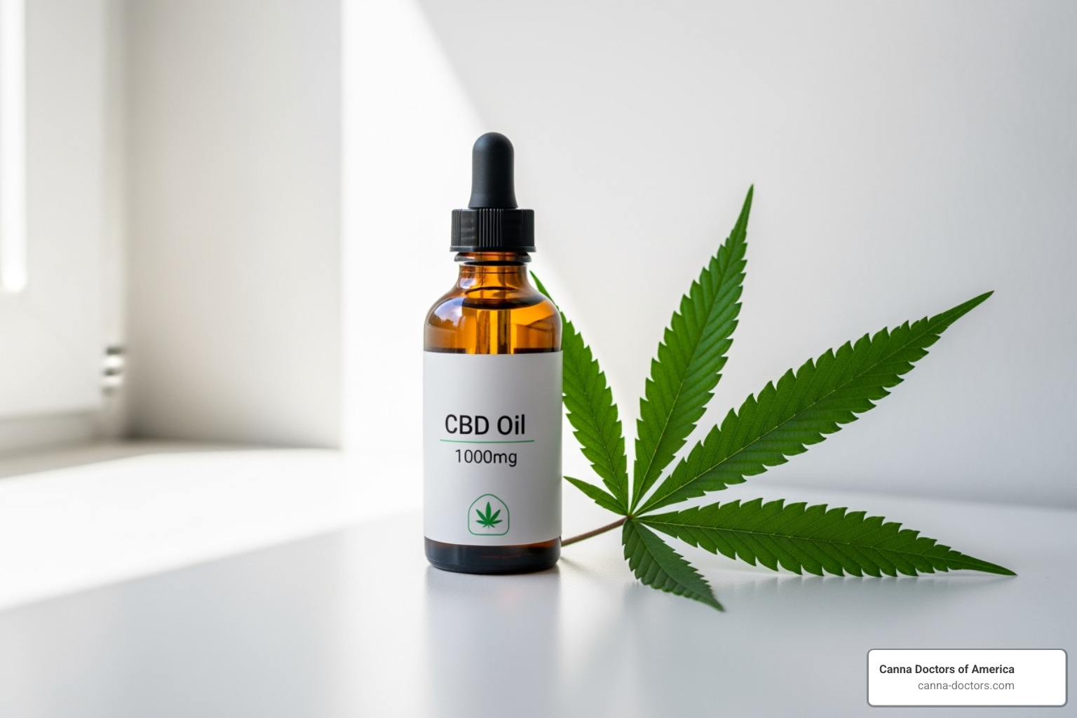 a cannabis leaf or CBD oil bottle in a clinical, clean setting - fibromyalgia natural treatment options