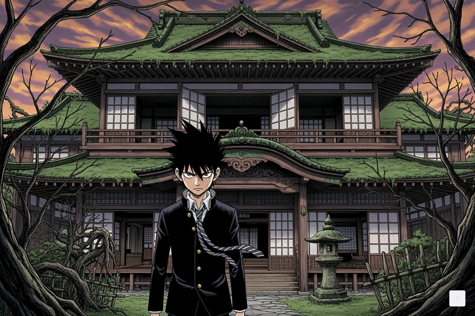 Jiji in front of his cursed house from the manga - dan da dan season 2