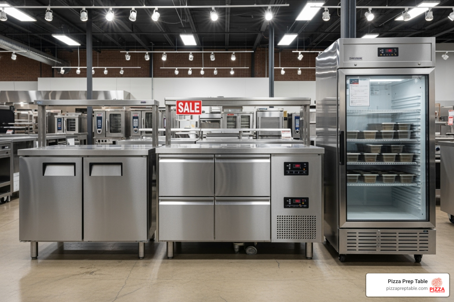 three different under-counter freezers side-by-side in a restaurant supply showroom - under-counter freezer three different under-counter freezers side-by-side in a restaurant supply showroom - under-counter freezer
