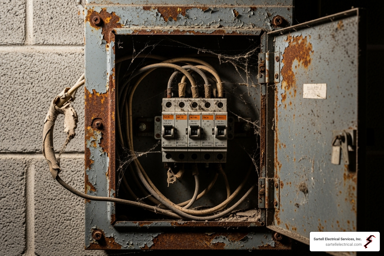 An old, potentially hazardous electrical panel - electricians near me commercial An old, potentially hazardous electrical panel - electricians near me commercial