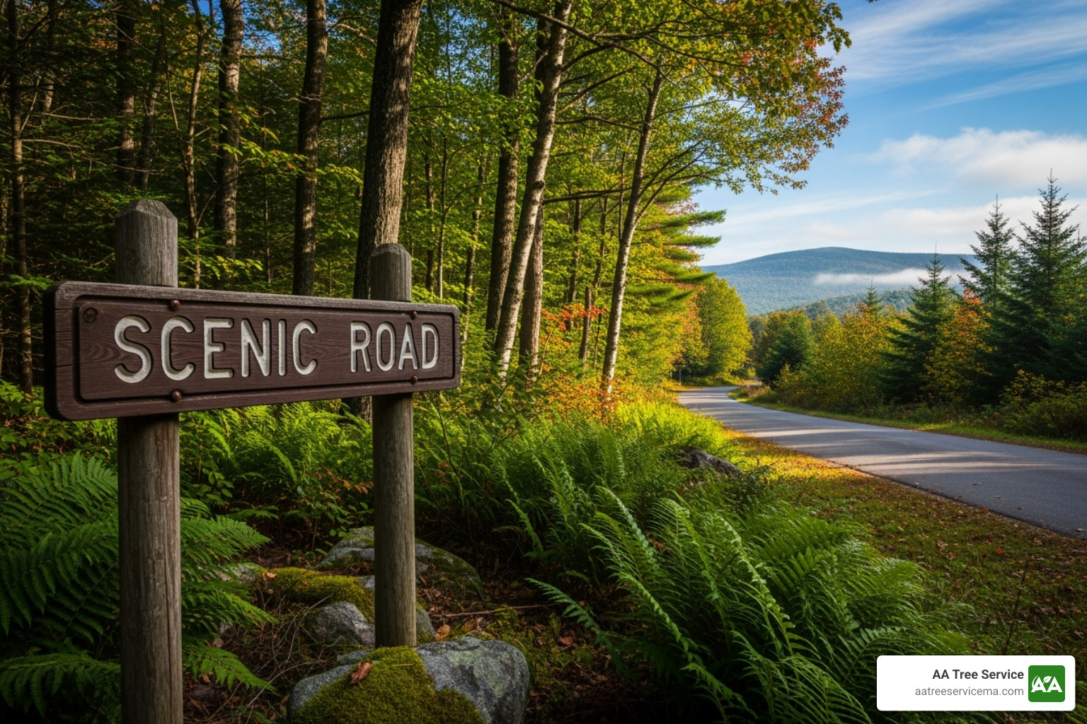 Sign for a designated Scenic Road in New Hampshire - NH Tree Removal