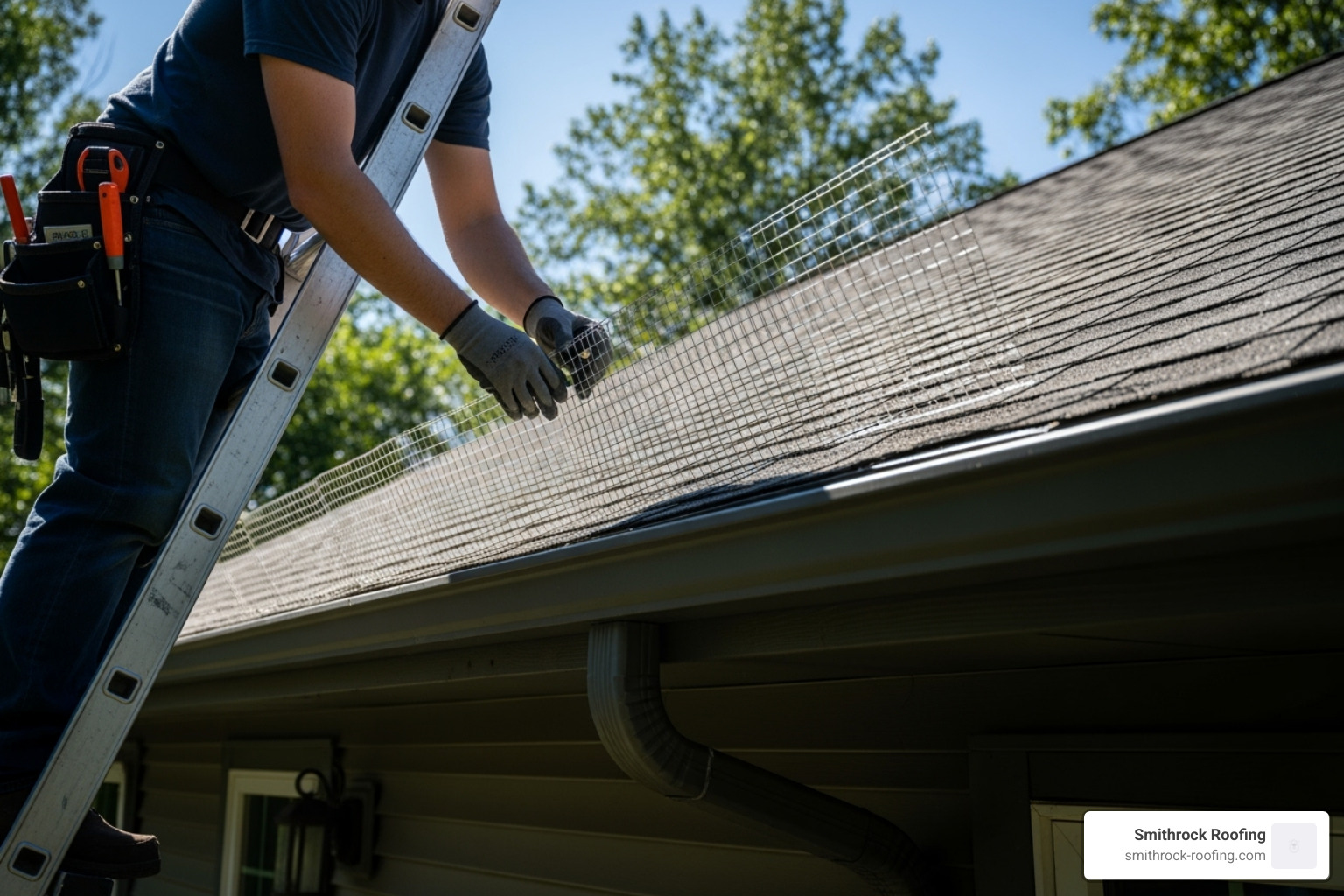 a metal screen gutter guard being installed - cost to install gutter guards per foot