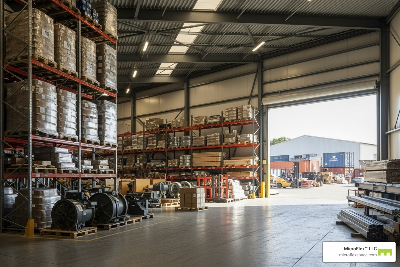 showing different types of storage available at MicroFlex™, such as pallet racking, bulk floor space, and outdoor yard storage - warehouse storage near me showing different types of storage available at MicroFlex™, such as pallet racking, bulk floor space, and outdoor yard storage - warehouse storage near me
