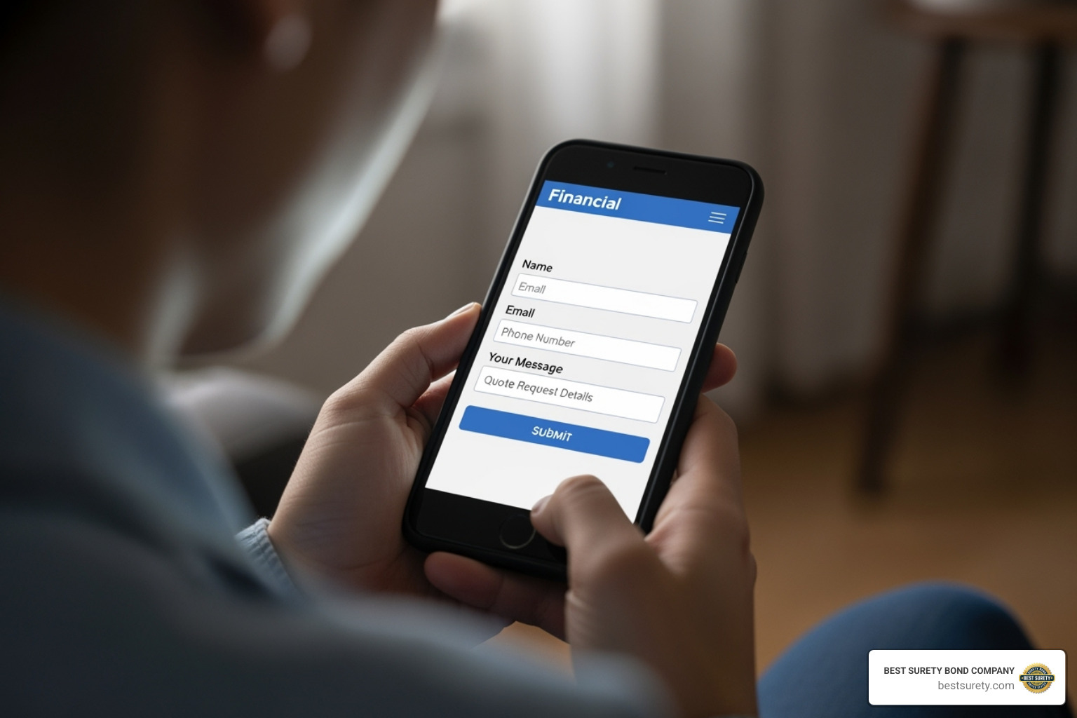 a person getting an instant surety bond quote on their phone - surety bond application a person getting an instant surety bond quote on their phone - surety bond application