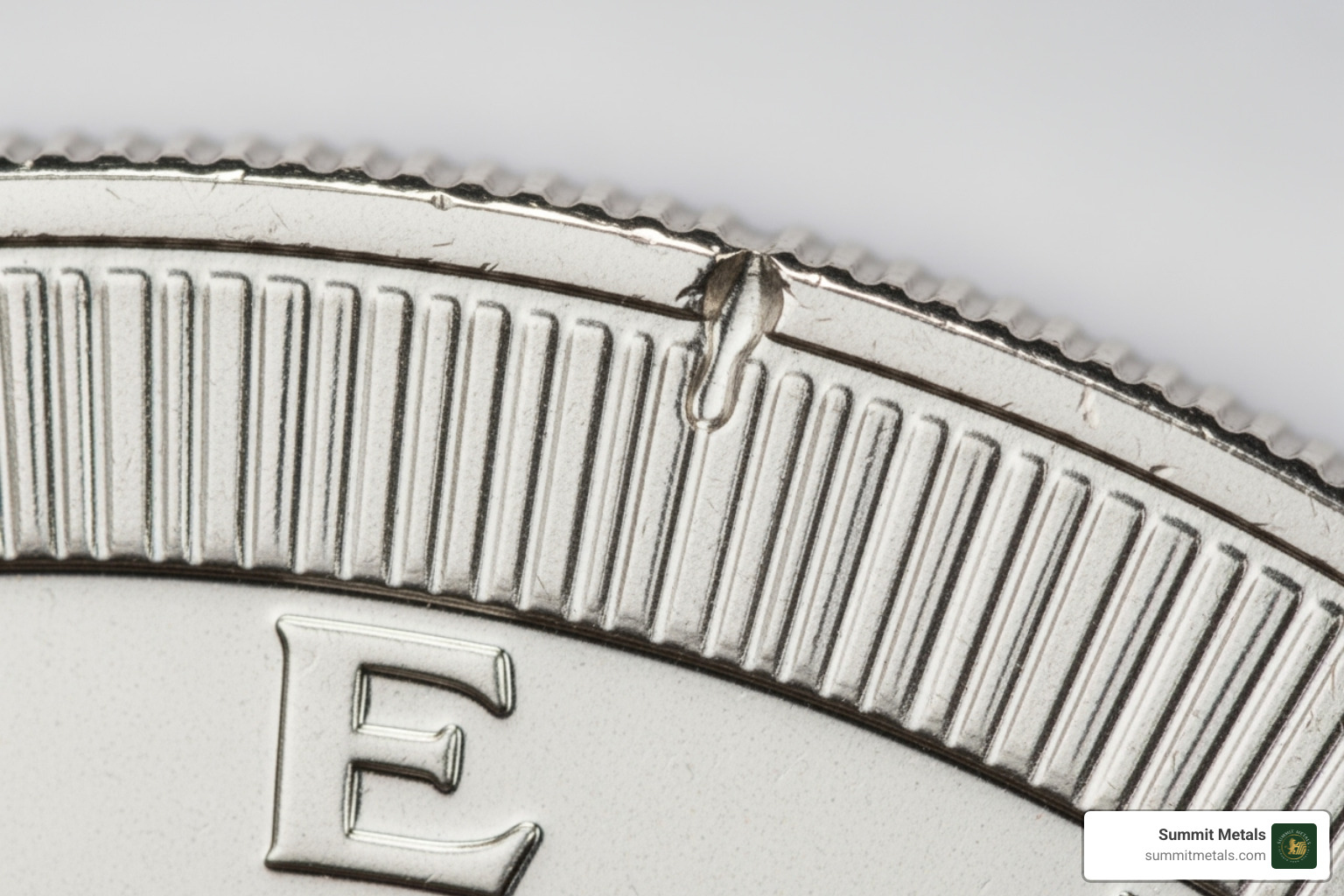 close-up of American Silver Eagle edge with security feature - american eagles silver