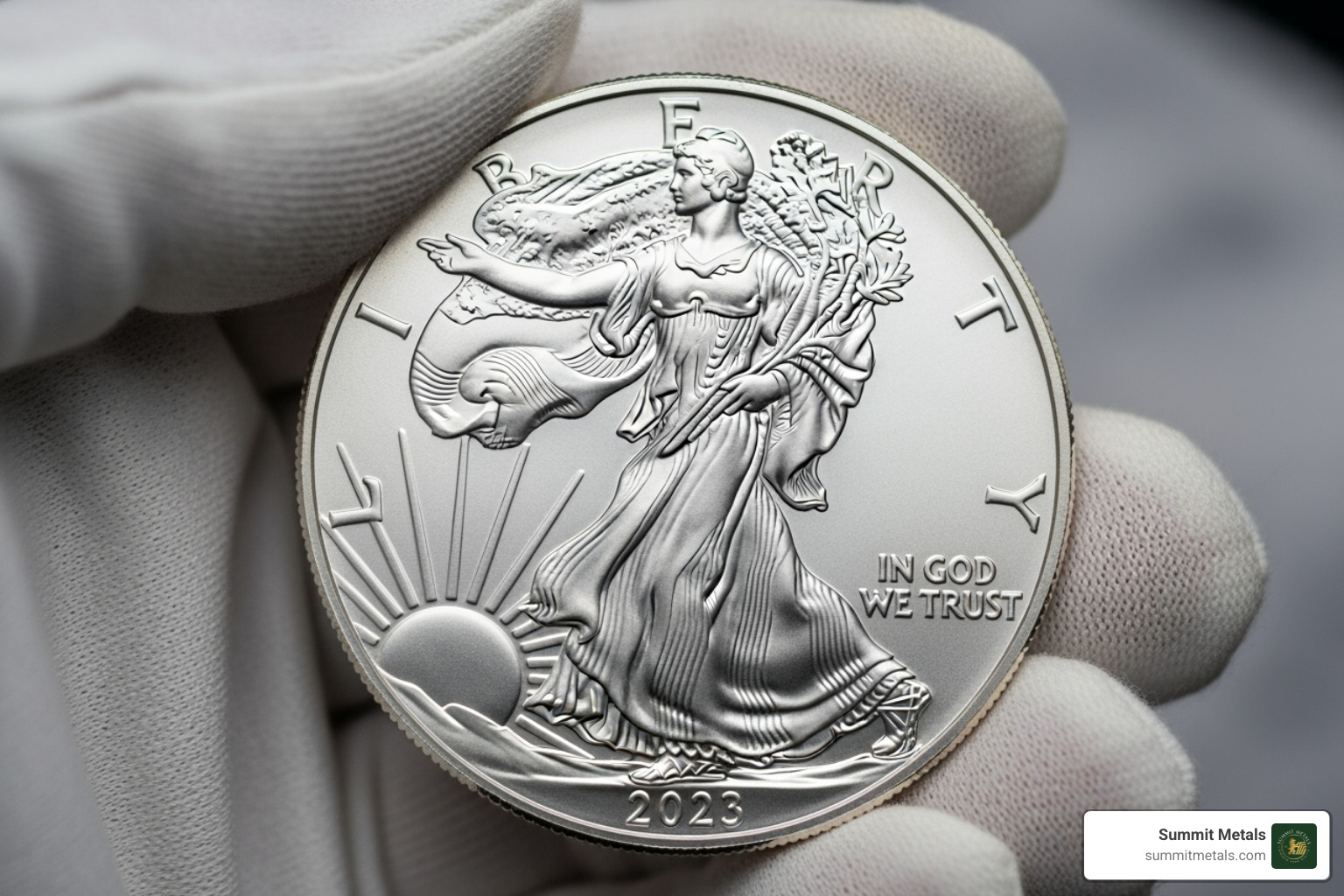 single American Silver Eagle held in a gloved hand - american eagles silver