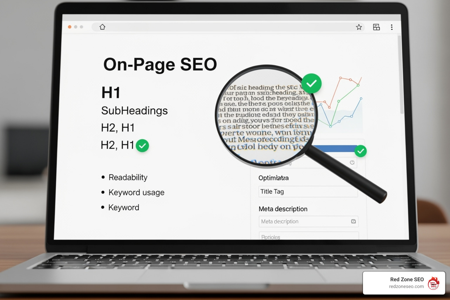 A dashboard view of an SEO tool showing various metrics and a checklist for website optimization - on page seo checker