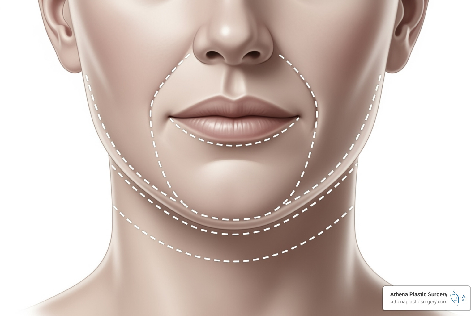 Illustration highlighting the specific areas of the lower face and neck that are corrected during a facelift procedure, including jowls, jawline, and neck bands - facelift for sagging jowls Illustration highlighting the specific areas of the lower face and neck that are corrected during a facelift procedure, including jowls, jawline, and neck bands - facelift for sagging jowls