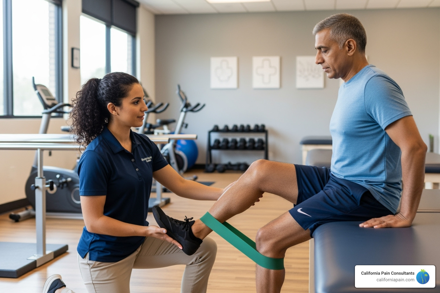 Patient undergoing physical therapy for a limb - pain specialist for CRPS